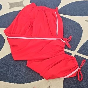 Red Track Pants with Pink Stripe